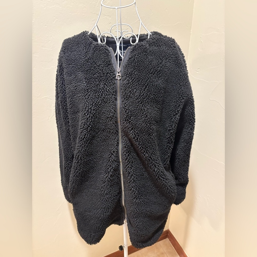 Madewell‎ Sherpa Jacket Womens Medium Black Full Zip Casual Preppy Long Sleeve